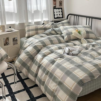 VM VOUGEMARKET Green Plaid Comforter Set Queen,3 Pieces Gingham Comforter with 2 Pillowcases for Men Boys Simple Modern Bedding Set (90"x90")