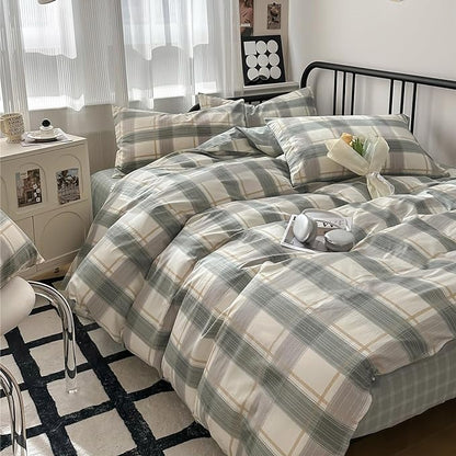 mixinni Queen Comforter Set Green Geometric Checkered Plaid Bedding Comforter Set Men Boys Modern Style All Season Soft Fluffy Lightweight Bedding Set-Queen Size