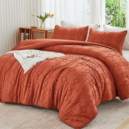 Andency Terracotta Tufted Comforter Set California King(104x96Inch), 3 Pieces(1 Boho Comforter, 2 Pillowcases) Textured Farmhouse Comforter, Soft Microfiber Down Alternative Geometric Comforter Set