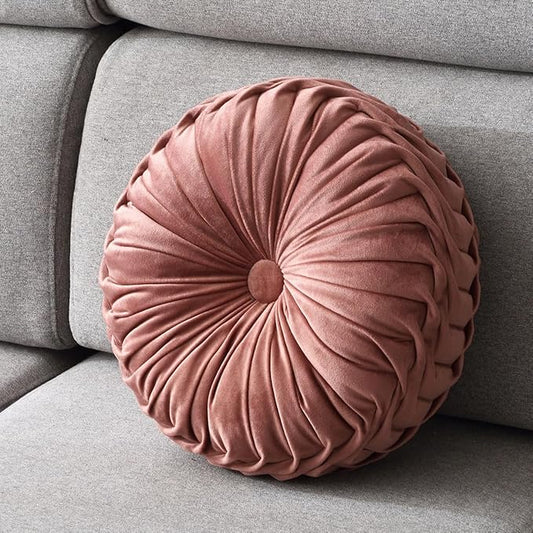 Round Throw Pillow Velvet 1 Pcs 14.17" Home Decoration Pleated 3D Pumpkin Pillow Cushion for Couch Chair Bed Car (Rose Pink)