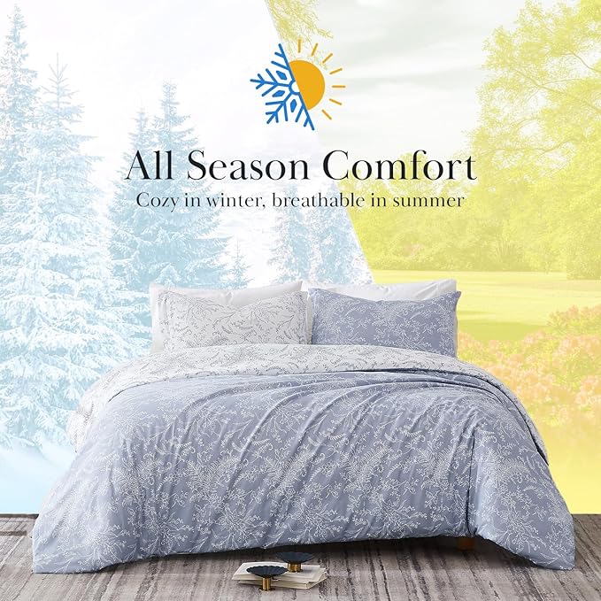 Southshore Fine Living, Inc. King Size Comforter Set, Floral Comforter with Matching Pillow Shams, Reversible Bedding Sets, California King Hawaiian Comforter, Winter Brush Blue/White