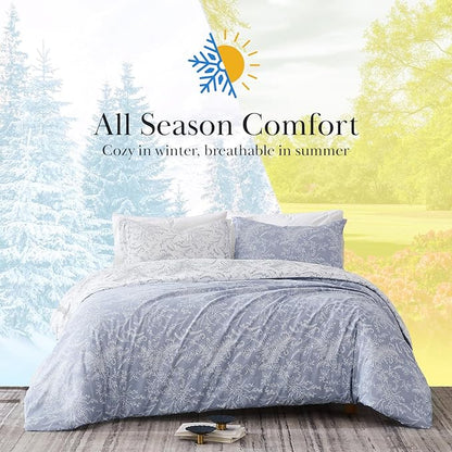 Southshore Fine Living, Inc. King Size Comforter Set, Floral Comforter with Matching Pillow Shams, Reversible Bedding Sets, California King Hawaiian Comforter, Winter Brush Blue/White
