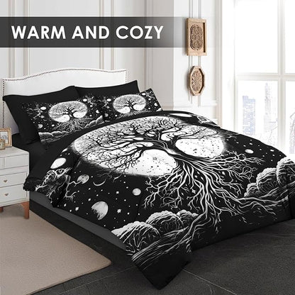 Comforter Set Full Size, Tree of Life Dark Magic 7 Pcs Bedding for Kids and Adults, Sun Moon Bed Sheet Sets with Fitted Sheet 2 Pillowcases & 2 Shams for Bedroom Bed Decor