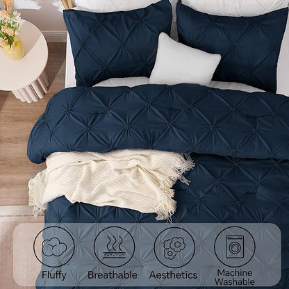 BEDELITE Navy Twin Comforter Set - 2 Peices Boho Pintuck Bedding Comforter Sets, Lightweight Soft & Warm Twin Bedding Sets with 1 Pillowcase for All Season