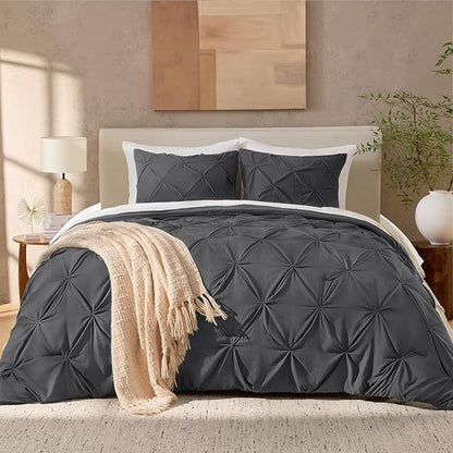 Andency Gray Pinch Pleat Comforter Twin(66x90Inch), 2 Pieces Grey Pintuck Bed, Microfiber Down Alternative Bedding Set with 1 Pillowcase