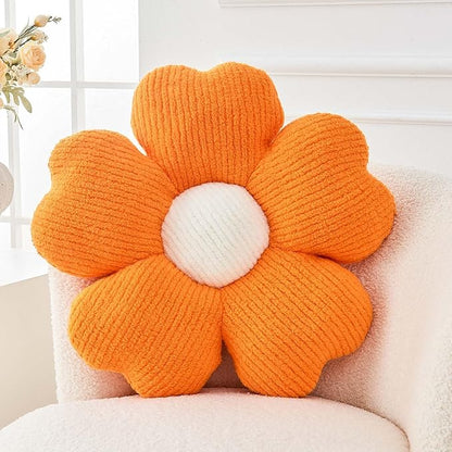 Flower Throw Pillow, Cute Flower Shaped Pillow Decorative Throw Pillow for Bed Couch, Soft Daisy Pillows Floor Seating Cushion Cushions (19.6 Inch Orange)
