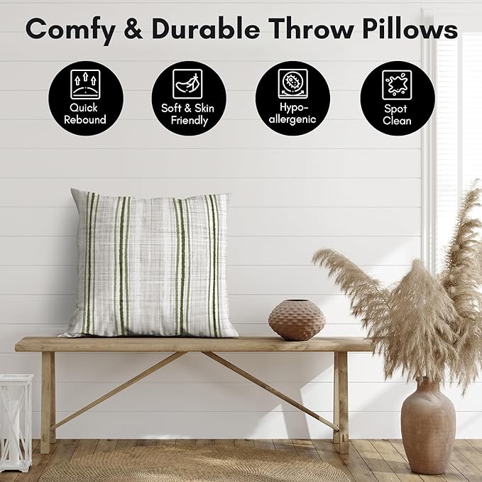 Americanflat 20x20 Throw Pillow with Sewn-in Insert - All-in-One Decorative Pillows - No Cover Needed - Soft and Durable Cushion for Bed or Sofa - Polyester - Green and White