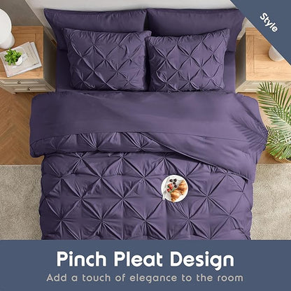 Nestl All Season Comforter Set and Bedding - Purple, 7 Piece - Pinch Pleated, Bags for Full Size Bed, Sheets, Comforter, Pillowcases, Shams