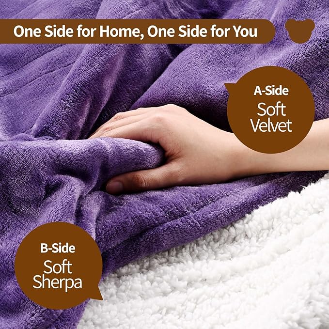 Bearhug Electric Blanket King Size 100" x 90", Dual Controller Heated Blanket, Velvet & Sherpa, 10-Heating Level & 0.5-12H Auto Off, Over-Heat Protect, ETL, Machine Washable