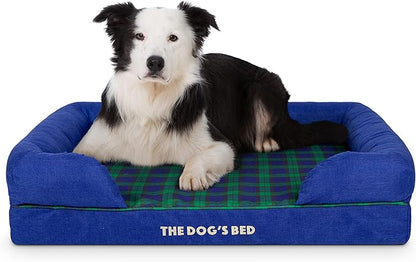 The Dog’s Bed Orthopedic Memory Foam Dog Bed with Bolsters, Oxford Fabric, Black Watch Tartan, L