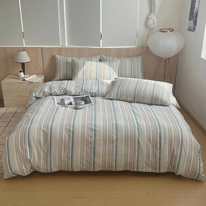 HighBuy Striped Comforter Set Full Size, Fluffy Soft Striped Bedding Comforter with Grey Green Stripes Pattern,3 Pieces Queen Comforter Lightweight Boho Bedding Set for Boys Girls