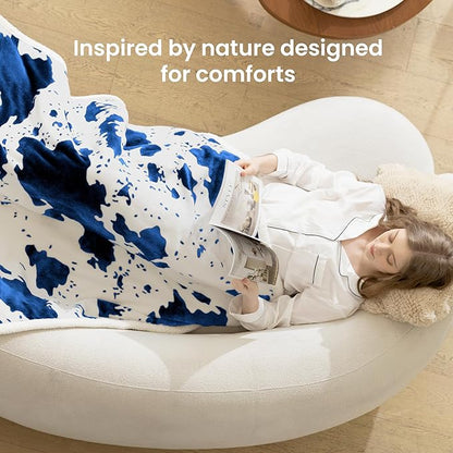 Cow Print Heated Blanket Twin-Heating Electric Blanket Twin with 10 Heat Levels & 10 Hours Auto-Off, Cozy Soft Fleece Sherpa, Washable, 62 x 84 Inche Cow Print Blue