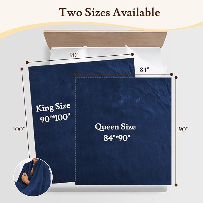 Electric Heated Blanket 84"x90" Queen Size - 4 Heat Settings & Dual Controllers, 10H Auto Shut Off, Ultra-Soft Coral Fleece Heated Blanket with Overheat Protection, Dark Blue
