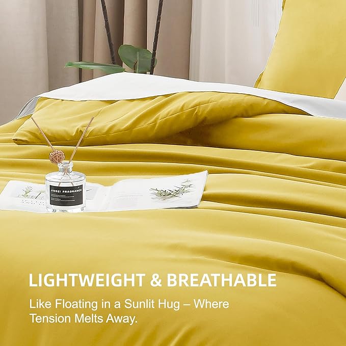 Litanika Comforters Twin XL Size Mustard Yellow, 2 Pieces Lightweight Solid Bedding Set & Collections, All Season Fluffy Bed Set (68x92 Inches Comforter & 1 Pillowcase)