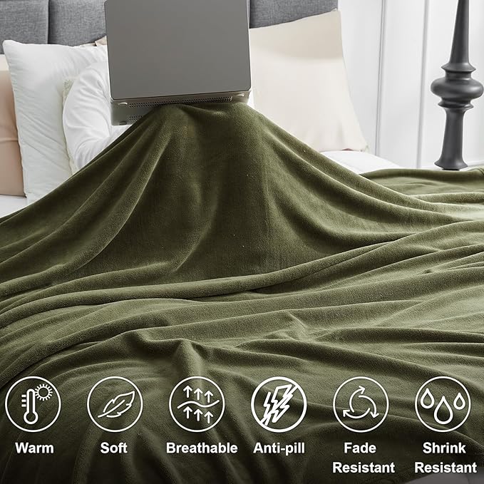 Hansleep Fleece Moss Green Throw Blanket, Super Soft Fuzzy Plush Cozy Blanket for All Seasons, Moss Green, Throw 50x60 Inches