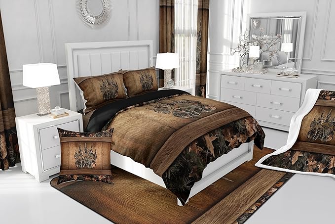 Erosebridal Camo Bear Paw Bedding Comforter Sets Hunting Woodland Wildlife Bedding Set Full,Camouflage Rustic Cabin Comforter Set for Kids Farmhouse Woodland Board Animal Quilt Set Country Decor