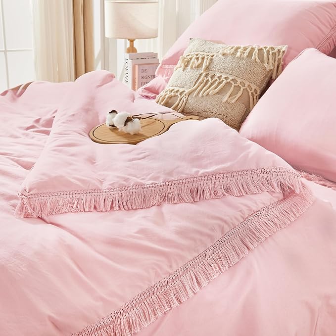 Andency California King Size Comforter Set with Sheets Light Pink - 7 Pieces Cal King Bed in a Bag Boho Bedding Sets, Bed Set with Comforter, Sheets, Pillowcases & Shams