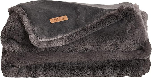 UnHide Marshmallow - Faux Fur Blanket - Heavy Weight, Extra Soft Blanket - Made from Recycled Materials - Machine Washable - Medium (60" x 80") - Charcoal Charlie
