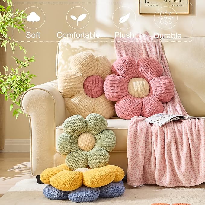Flower Pillow Flowers Shaped Pillow Cushion Decorative Daisy Pillow for Bed Cute Throw Pillow Flower Floor Pillow Soft Seat Cushion Sage Cushion 19.6"