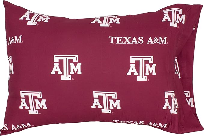 College Covers Everything Comfy Texas A&M Aggies Pillowcase Pair, Standard, 20" x 30", Includes 2 Pillowcases