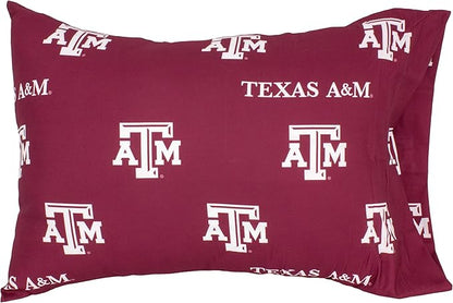 College Covers Everything Comfy Texas A&M Aggies Pillowcase Pair, Standard, 20" x 30", Includes 2 Pillowcases