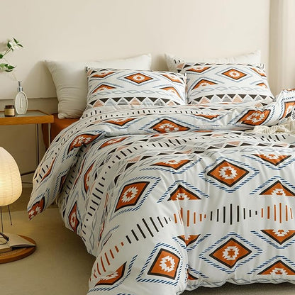 CLOTHKNOW Geometric Aztec Bedding Set - Boho Brown & White Comforter, 3Pcs Full Set