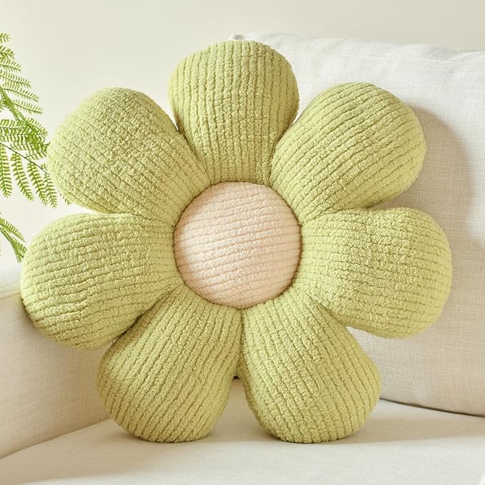 Xuyier Flower Shaped Throw Pillow,Soft Daisy Pillow with Decorative Pillows for Bed Couch Chair Floor, Flower Plush Pillows for Living Room Bed Room Seat Cushion(19.6" Sage Green)