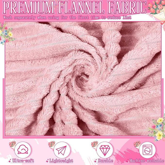 Buryeah 24 Pcs Wedding Flannel Fleece Throw Blanket Bulk with Thank You Card and Ribbon, 50 x 60 in Oeko-TEX Standard 100 Certified Blankets Outdoor Wedding, Guest Party Souvenirs (Dusty Pink)