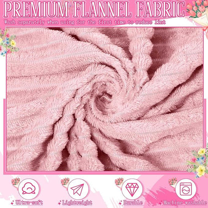 Buryeah 24 Pcs Wedding Flannel Fleece Throw Blanket Bulk with Thank You Card and Ribbon, 50 x 60 in Oeko-TEX Standard 100 Certified Blankets Outdoor Wedding, Guest Party Souvenirs (Dusty Pink)