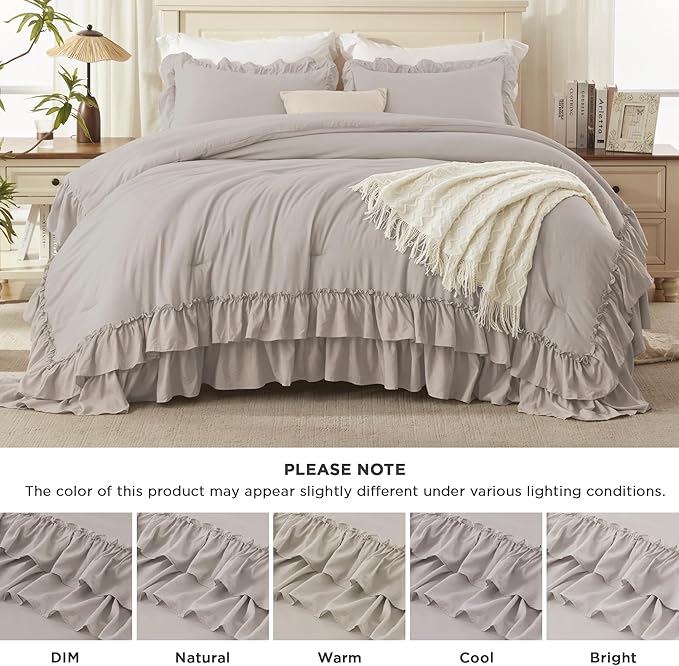 Andency Linen Twin Size Comforter Set, 2 Pieces Lightweight Fluffy Ruffle Bedding Set for Dorm, All Season Soft Farmhouse Shabby Chic Bed Set for Kids, College Dorm (66x90In)