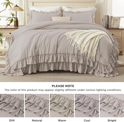 Andency Linen King Comforter Set (104x90Inch), 3 Pieces Ruffle Bedding Set with 2 Pillowcases, Farmhouse Shabby Chic Lightweight Fluffy Soft All Season Bed Set