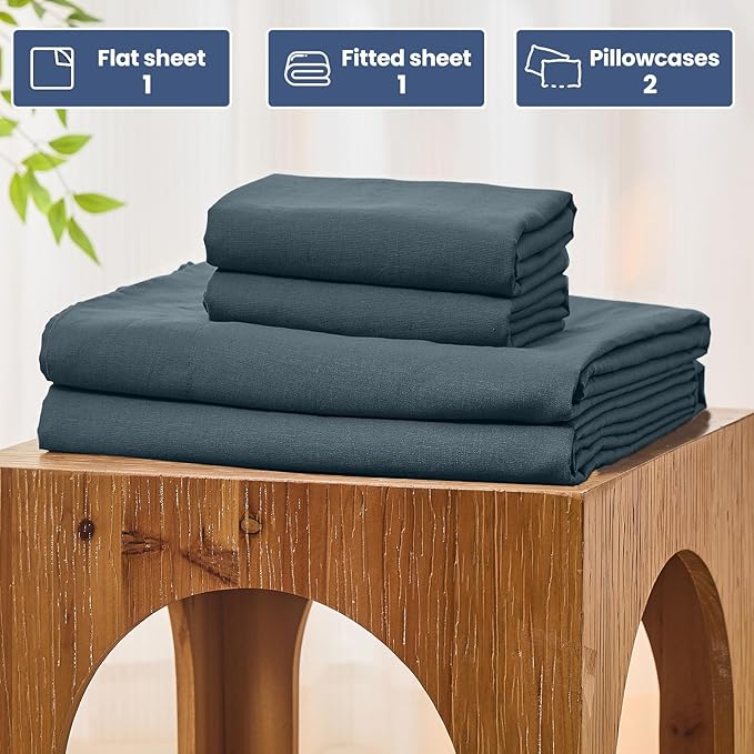 Bedlifes 100% French Pure Linen Sheets Queen Size Breathable and Cooling Flax Sheet Set Soft Durable and Moisture Wicking 16 Inch Deep Pocket-4 Piece(Queen,Cool Gray)