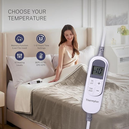Electric Blanket Twin 62"x84" Heated Electric Blankets 10 Heating Levels 12 Time Settings 8 Hours Auto Off Fast Heating and Overheat Protection ETL Certified Machine Washable,Light Brown