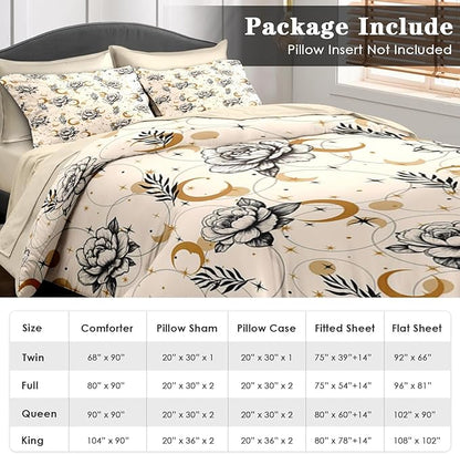 Comforter Set Twin Size, Lilies Orange Pink Flowers 5 Pcs Bedding for Kids and Adults, Floral Blossom Hawaii Bed Sheet Sets with Fitted Sheet Pillowcase & Sham for Bedroom Bed Decor