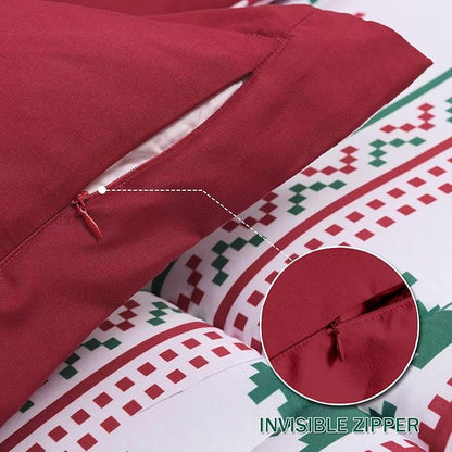 downluxe Christmas Comforter Set Queen with 2 Pillow Shams - Christmas Decoration Comforter Set with Reindeer and Snowflake Patterns - Bed Comforter Queen Set(3-Piece Set)