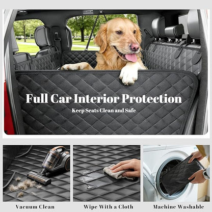 Dog Car Seat Cover for Back Seat - Convertible 2-in-1 Design Folds to Seat for 1 Adult or a Child Car Seat, Hard Bottom Waterproof Pet Hammock with 400lb Capacity for SUV, Truck, Car,Black