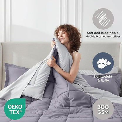 Nestl 7 Piece King Comforter Set – Grayish Purple Reversible Bed in a Bag – Complete King Size Bedding Set with Sheets, Pillowcases and Shams