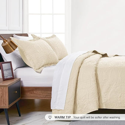 Love's cabin Twin Quilt Bedding Set Beige Bedspreads - Soft Bed Summer Lightweight Bedspread Comforter - Coin Pattern Bedding Coverlet for All Season - 2 Pieces (1 Quilt, 1 Pillow Sham)
