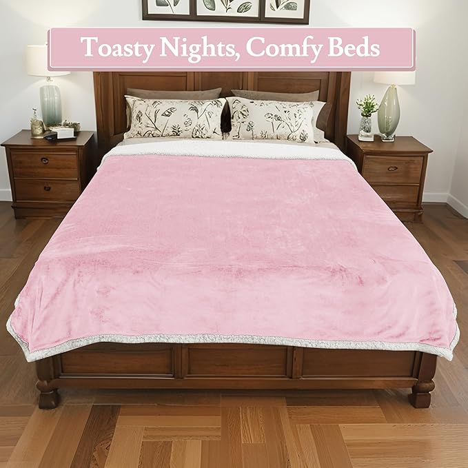 Electric Heated Blanket 72"x84" Full Size Flannel & Sherpa - 4 Heat Settings & 10H Auto Shut Off for Safe Overnight Use, Fast Heating, Machine Washable for Bed, Couch, Office - Pink