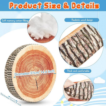 Juexica 8 Pcs Decorative Soft Round Throw Pillow Circle Seating Tree Stump Pillow 3D Digital Print Stump Cushion Flexible Seating Floor Cushion Natural Wood Forest Decor for Classroom Home Couch