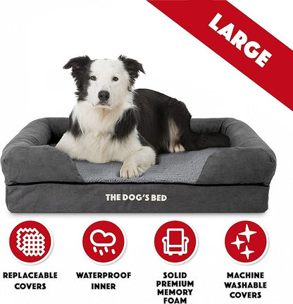 The Dog’s Bed Orthopedic Memory Foam Dog Bed with Bolsters, Plush Fabric, Grey Plush, L