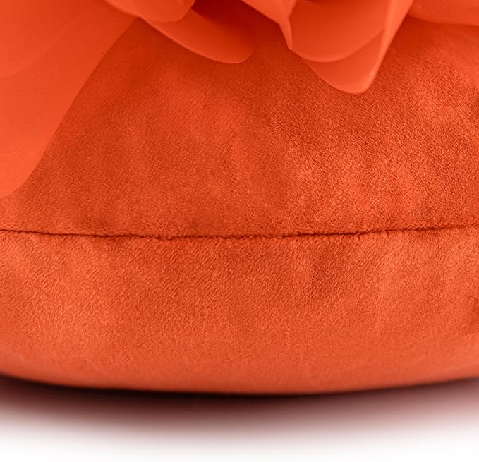 3D Flower Throw Pillow Decorative Daisy Accent Pillows Handmade Cute Round Velvet Floral Cushion with Insert for Couch Bed Chair Car Living Room Bedroom Home Decor 12Inch Vibrant Orange