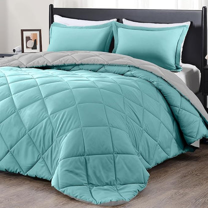 downluxe California King Comforter Set - Teal and Gary Cal King Comforter Set, Soft Bedding Sets for All Seasons - 3 Pieces - 1 Comforter (104"x96") and 2 Pillow Shams(20"x36")