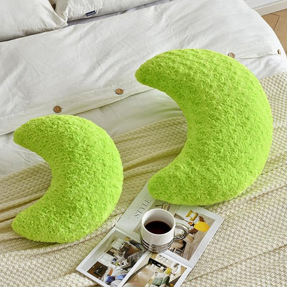 Moon Pillow, Moon Shaped Pillow with Soft Faux Fur for Couch Bed Sofa, Cute Half Moon Pillows with Room Decor for Bedroom Living Room (14.9 Inches, Green)