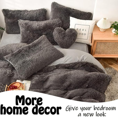 MorroMorn Fluffy Heart Throw Pillows, Shaggy Decorative Pillow for Sofa Couch Bed, Cute Room Decor Decorations for Women Girls Kids (Gray)