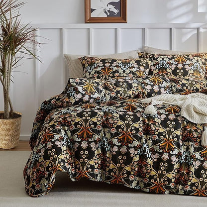 mixinni Vintage Floral Comforter Set Full, All Seasons Bohemian Bedding Set, 3 Pieces Farmhouse Boho Shabby Chic Vibrant Colors Flowers Plants Comforter Set Perfect for Women and Men-Full Size