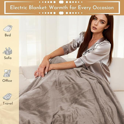 Electric Heated Blanket 62"x84" Twin Size Flannel Heated Blanket, Cozy & Warm for All Night, 4 Heat Settings & 10 Hours Auto Off, Machine Washable, Linen