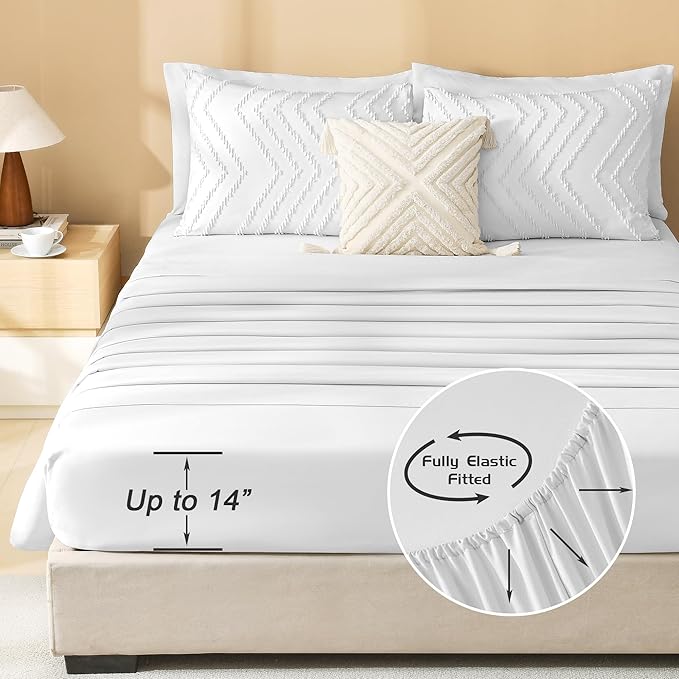 Litanika White Comforter Full Size Set with Sheets - 7 Pieces Boho Bed in a Bag Chevron Tufted Complete Bedding Sets Lightweight All Season Bed Set with Comforter, Sheets, Pillowcases & Shams