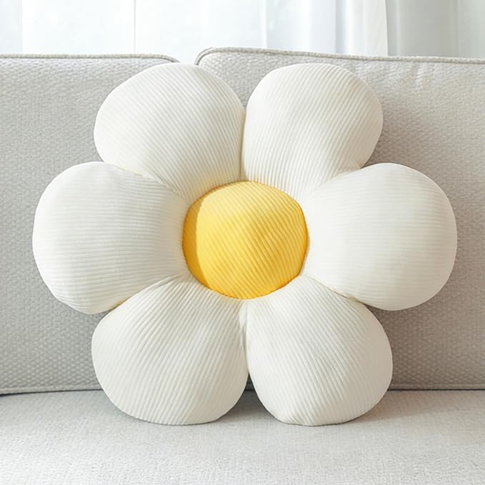 White Flower Pillow 20 inch Daisy Flower Shaped Pillow Aesthetic Decor Soft Plush Pillows Floor Seat Cushion Pillows for Sofa Bed Chair Couch