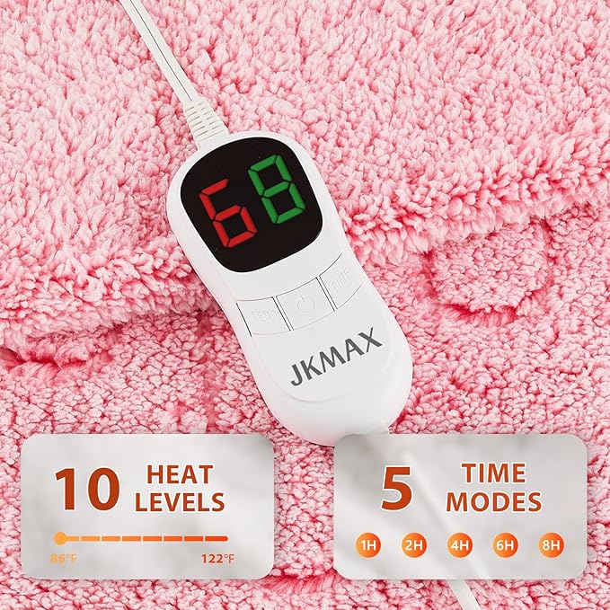 Heated Electric Blanket King Size - 100"x90" Flannel Heating Blanket with 10 Heating Levels & 5 Time Settings Over-Heat Protection, Winter Warmer for Adults with ETL Certification（Pink）